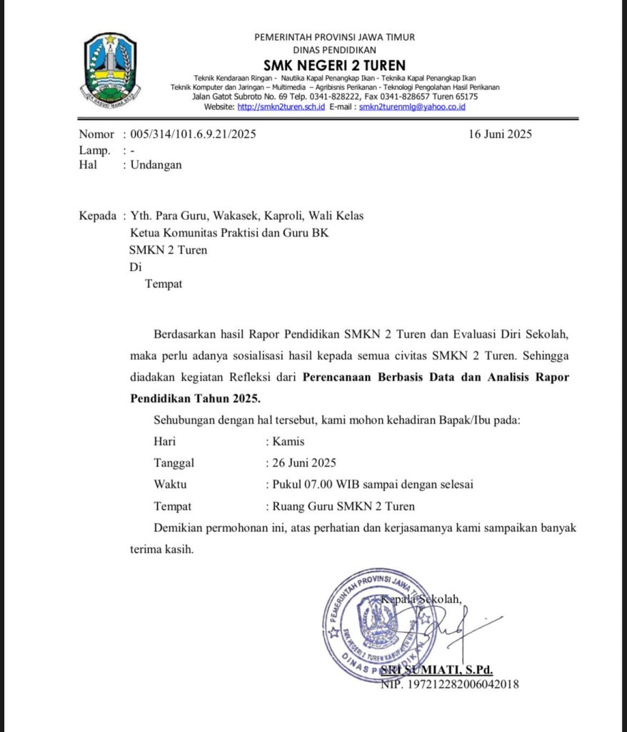 Kegiatan In House Training (IHT) kamis 26 Juni 2025 di Ruang Guru SMKN 2 Turen