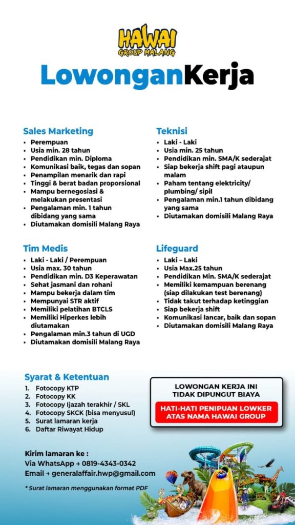 Lowongan Kerja Hawai Group Malang