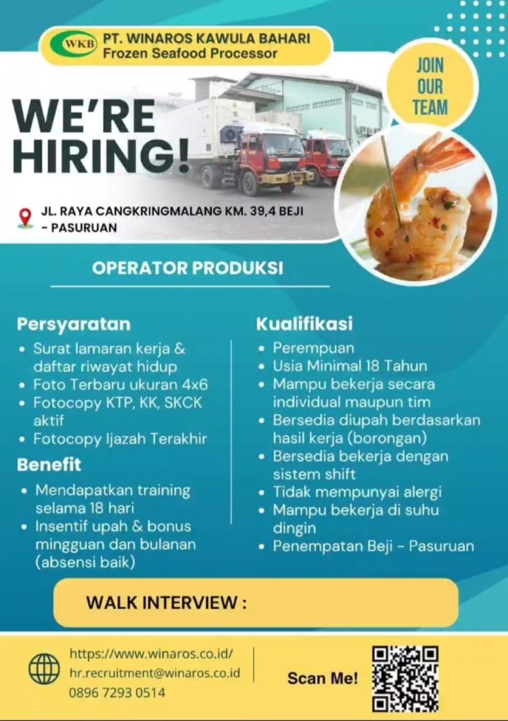 Lowongan Operator Produksi PT. Winaros Kawula Bahari Pasuruan